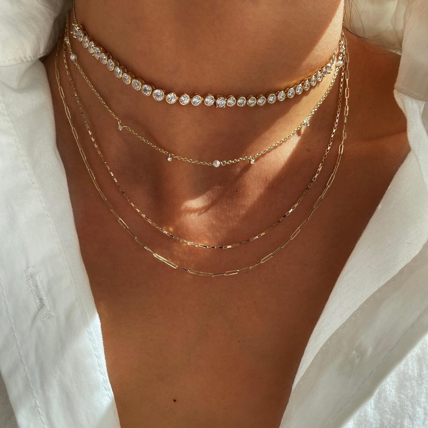 Ava - Gouden halsketting met strass-steentjes voor vrouwen