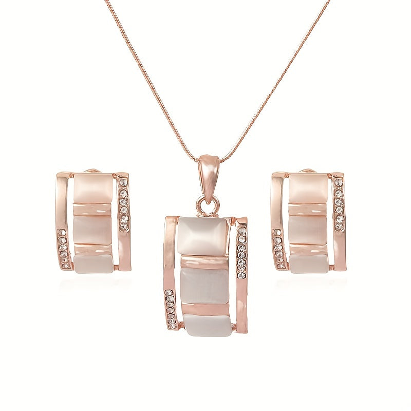 Roseliah | Vrouwen elegante sieradenset met opaal en strass | Roségoud & Wit