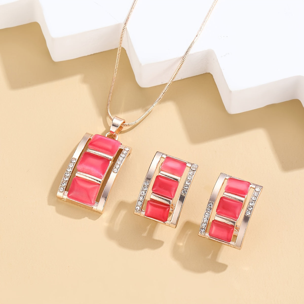 Roseliah | Vrouwen elegante sieradenset met opaal en strass | Roségoud & Wit