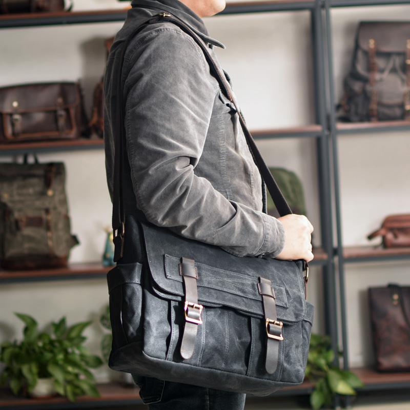 Auren | Vintage canvas schoudertas | Legergroen