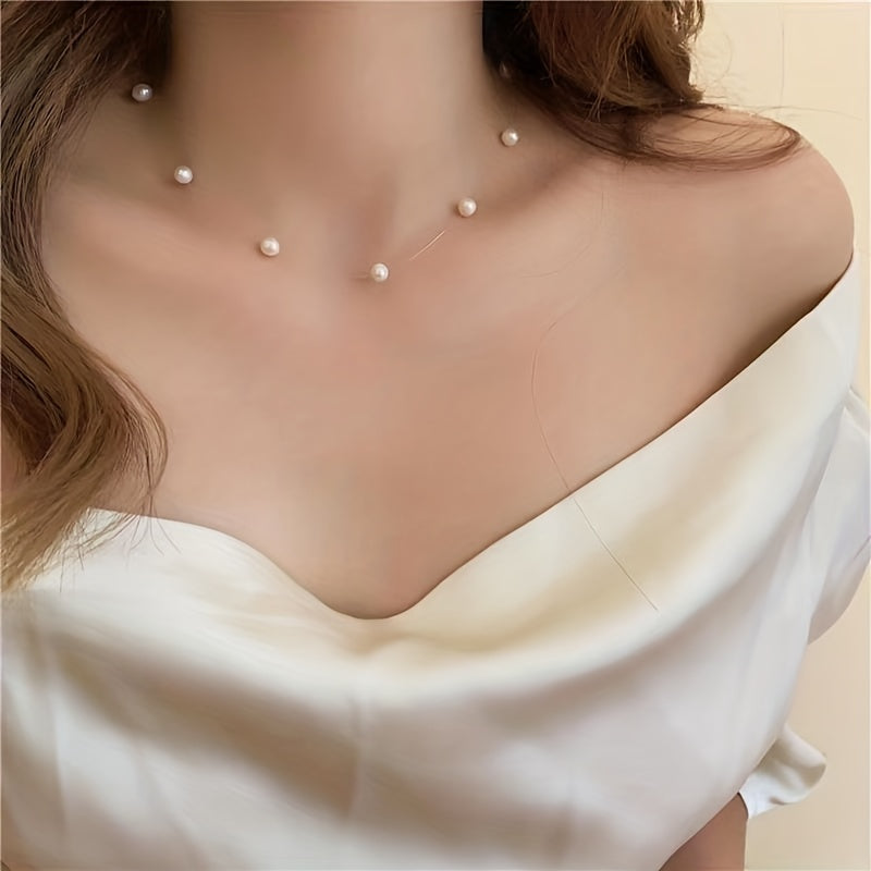 Lunelle | Dames minimalistische parelketting met onzichtbare draad | Wit