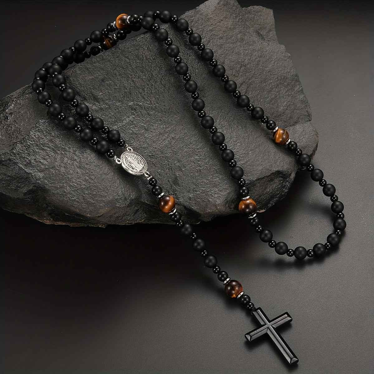 Dravon | Uniseks spirituele kralenketting met kruis | Zwart