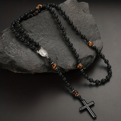 Dravon | Uniseks spirituele kralenketting met kruis | Zwart