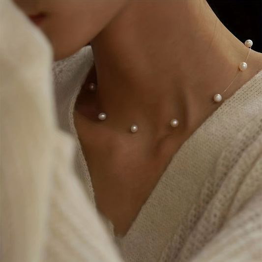 Lunelle | Dames minimalistische parelketting met onzichtbare draad | Wit