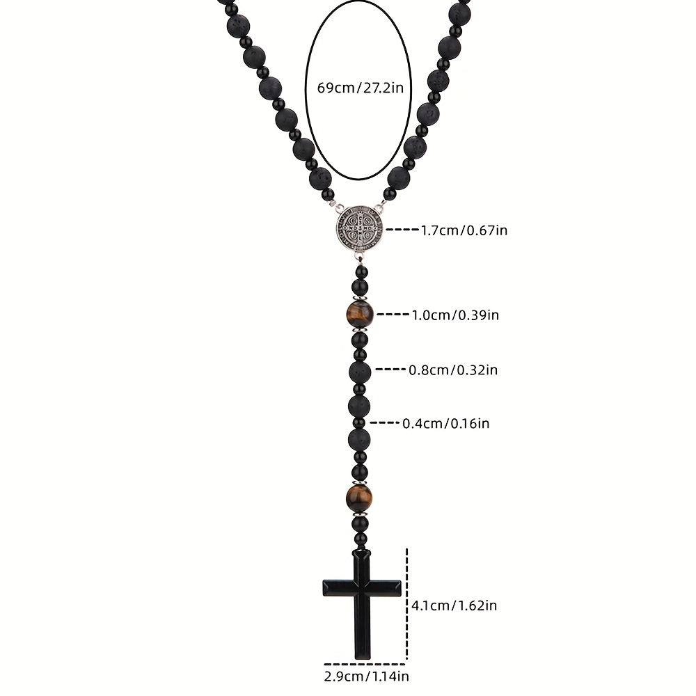 Dravon | Uniseks spirituele kralenketting met kruis | Zwart