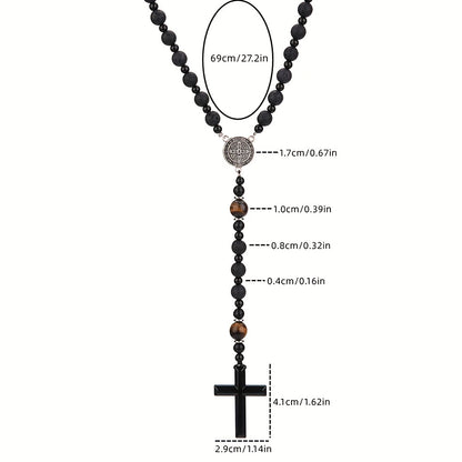 Dravon | Uniseks spirituele kralenketting met kruis | Zwart