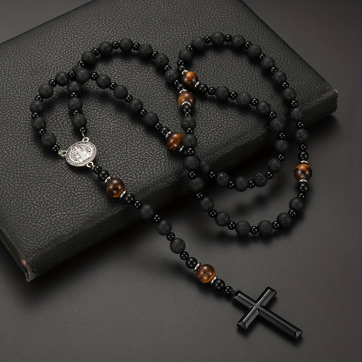 Dravon | Uniseks spirituele kralenketting met kruis | Zwart