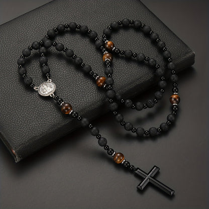 Dravon | Uniseks spirituele kralenketting met kruis | Zwart