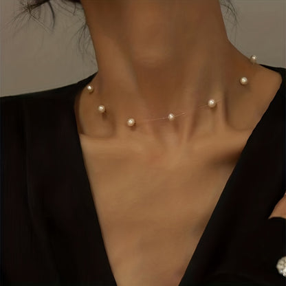Lunelle | Dames minimalistische parelketting met onzichtbare draad | Wit