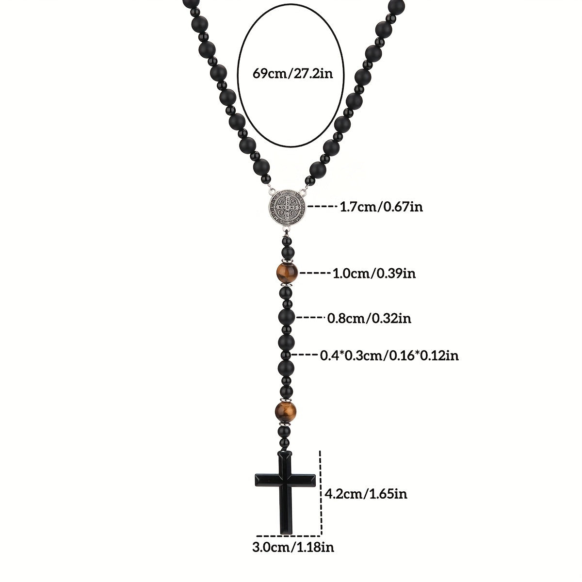 Dravon | Uniseks spirituele kralenketting met kruis | Zwart