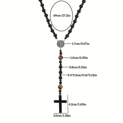 Dravon | Uniseks spirituele kralenketting met kruis | Zwart