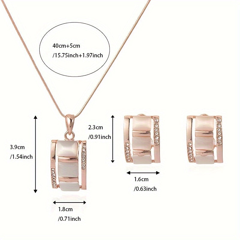 Roseliah | Vrouwen elegante sieradenset met opaal en strass | Roségoud & Wit