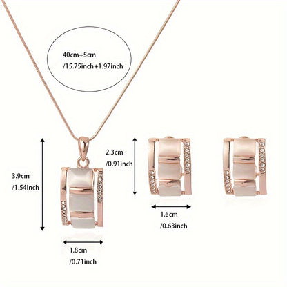 Roseliah | Vrouwen elegante sieradenset met opaal en strass | Roségoud & Wit