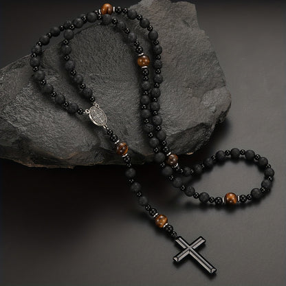 Dravon | Uniseks spirituele kralenketting met kruis | Zwart