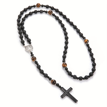 Dravon | Uniseks spirituele kralenketting met kruis | Zwart
