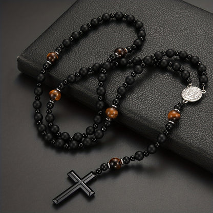 Dravon | Uniseks spirituele kralenketting met kruis | Zwart