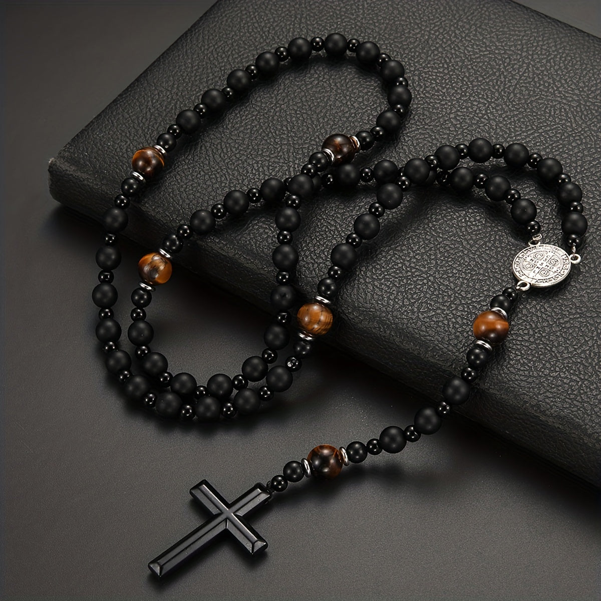 Dravon | Uniseks spirituele kralenketting met kruis | Zwart